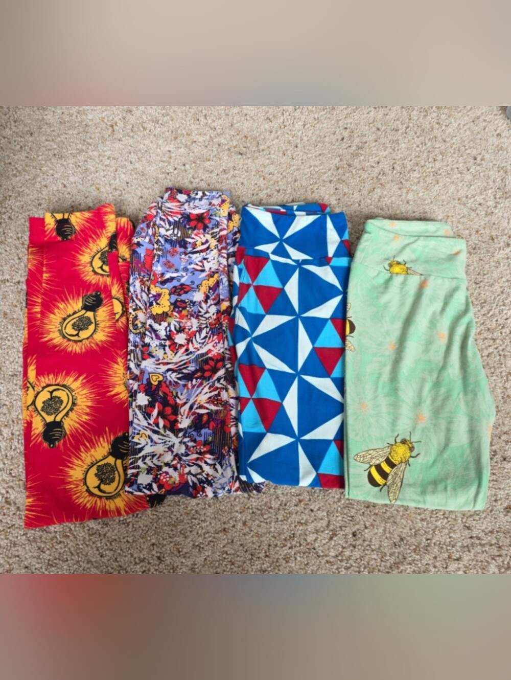LuLaRoe Bright Geometric and Patterned Leggings - Blue, Red, Multicolor LOT